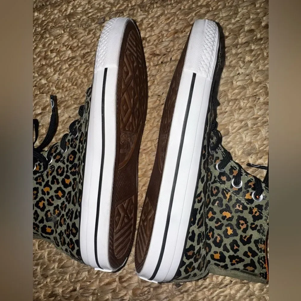 🆕🔥 Converse CONS Chuck Taylor High Tops – Leopard Print with Orange Pop! 🔥 M6 W8